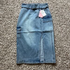 Juicy Couture Cargo Denim Long Skirt Women's 25 Med Wash Back Zip Belt Stretch